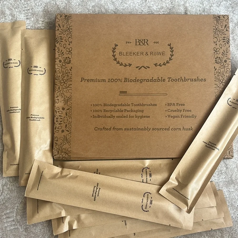 Brand New 10-Pack Biodegradable Eco-Friendly Toothbrushes Individually Sealed